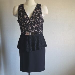 Women Black Lace Peplum Dress